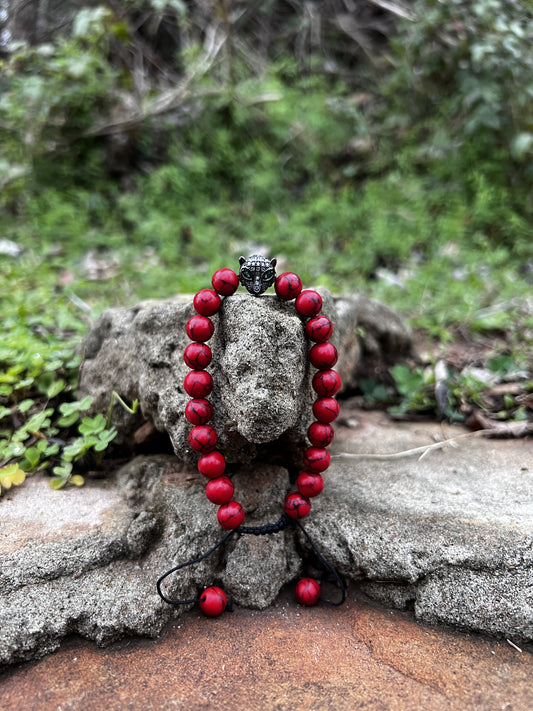 Panther head bracelet - red